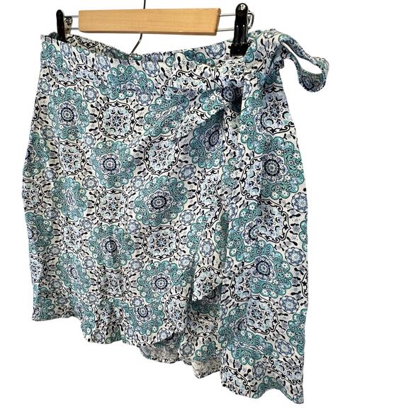 Loft Multicolored Blue Linen Floral Wrap Mini Skirt Womens Size 8 NWT Colorful - Picture 2 of 13